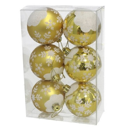 Gerimport Kerstballen - goudkleurig - 6ST - gedecoreerd - D6 cm - kunststof