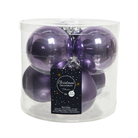6x pcs glass christmas baubles heather lilac purple 8 cm matt/shiny