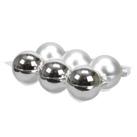 6x Glass christmas baubles silver 8 cm 