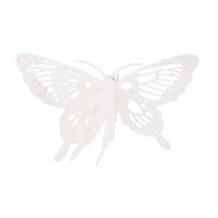 6x pieces christmas deco butterfly white 15 x 11 cm