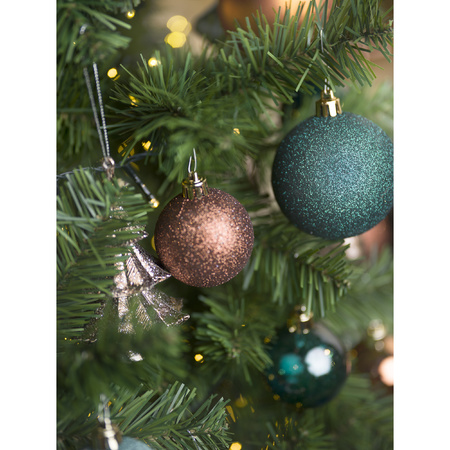 12x stuks kunststof kerstballen mix van donkergroen en zilver 8 cm