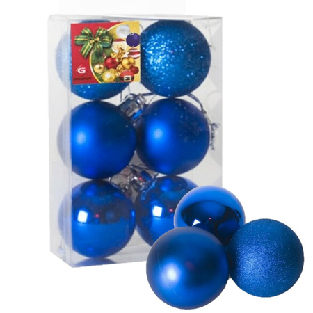 6x stuks kerstballen blauw mix van mat/glans/glitter kunststof 8 cm
