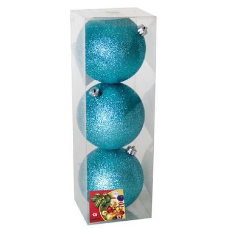 6x stuks kerstballen ijsblauw glitters kunststof 10 cm