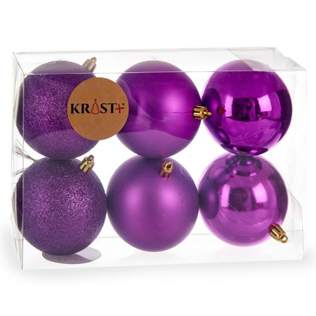 Krist+ kerstballen - 6x st - paars - kunststof - 8 cm
