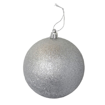 6x stuks kerstballen zilver glitters kunststof 10 cm