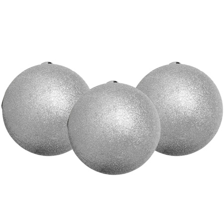 6x stuks kerstballen zilver glitters kunststof 4 cm