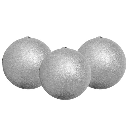 6x stuks kerstballen zilver glitters kunststof 8 cm