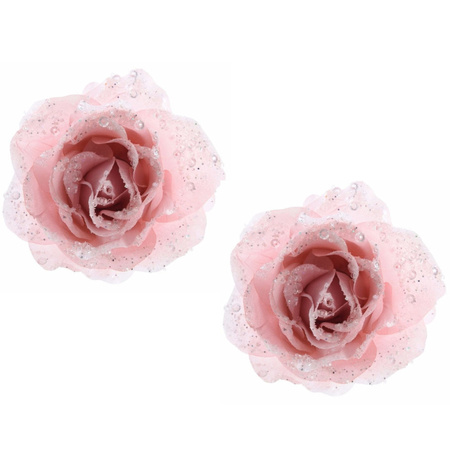 6x pieces christmas tree decoration roses pink 14 cm