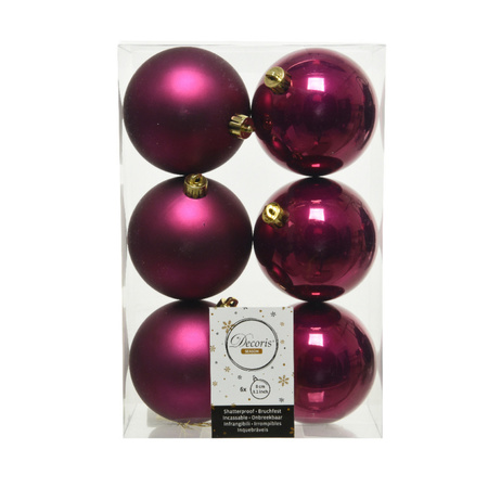 6x stuks kunststof kerstballen framboos roze (magnolia) 8 cm glans/mat
