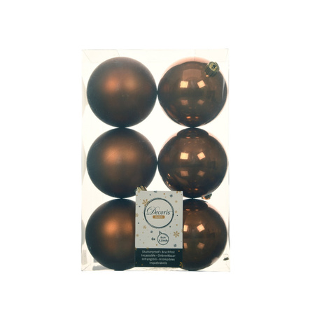 18x stuks kunststof kerstballen bruin 6 en 8 cm