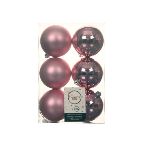 18x stuks kunststof kerstballen roze 6 en 8 cm