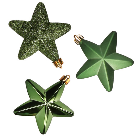 6x pcs plastic stars christmas baubles 7 cm dark green