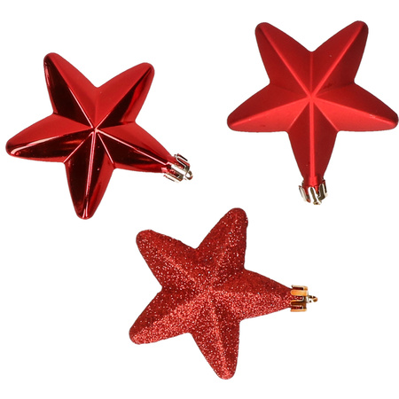 6x stuks kunststof sterren kerstballen 7 cm rood glans/mat/glitter
