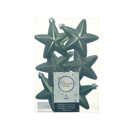 12x pcs plastic stars and pine cones christmas decoration moss green 7-8 cm