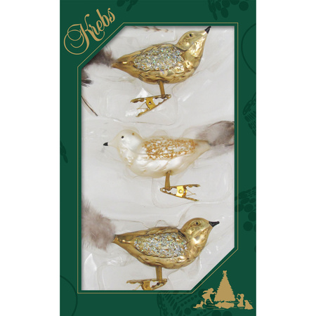 6x pcs luxury glass birds on clip natural velvet 11 cm