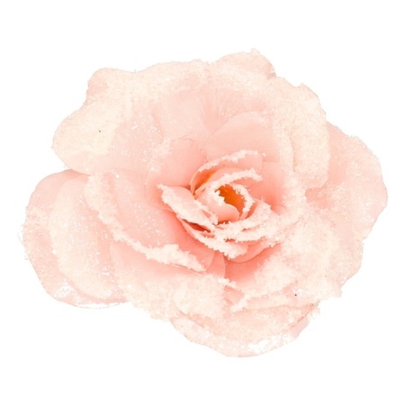 6x stuks roze rozen kerstversiering clip decoratie 12 cm