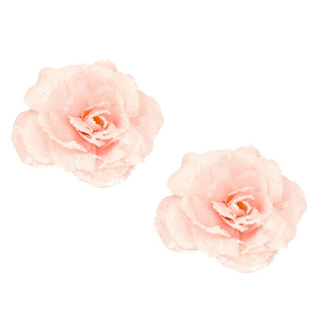 6x stuks roze rozen kerstversiering clip decoratie 12 cm