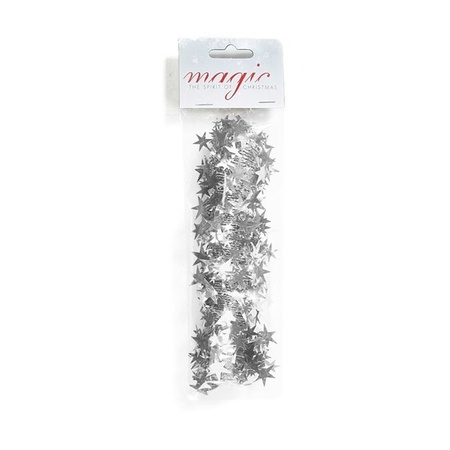 6x stuks zilveren spiraal slinger met sterren 750cm kerstboomversieringen