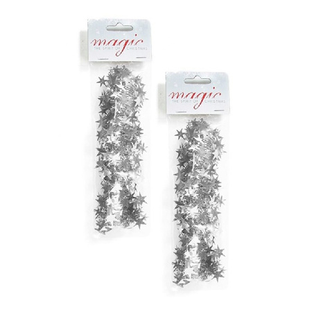 6x pieces silver Christmas tree foil garland 3,5 x 750cm decorations