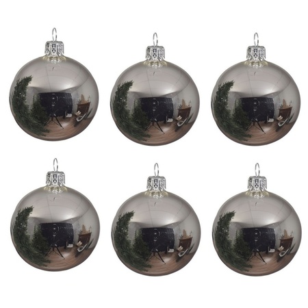 6x Glazen kerstballen glans zilver 6 cm kerstboom versiering/decoratie