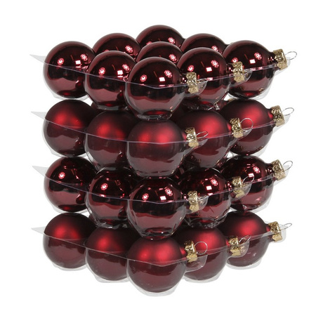 72x Donkerrode glazen kerstballen 4 cm mat/glans