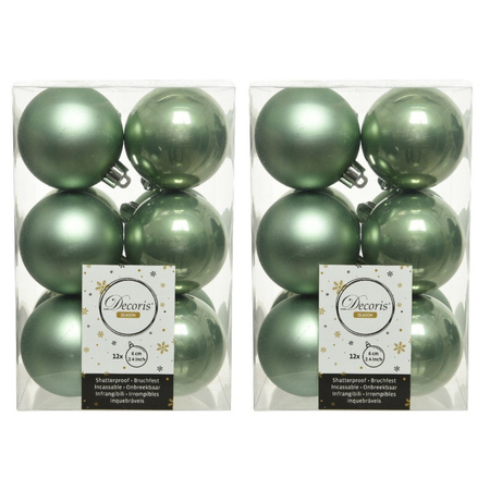 72x Kunststof kerstballen glanzend/mat salie groen 6 cm kerstboom versiering/decoratie
