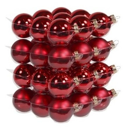 72x stuks glazen kerstballen rood 4 cm mat/glans