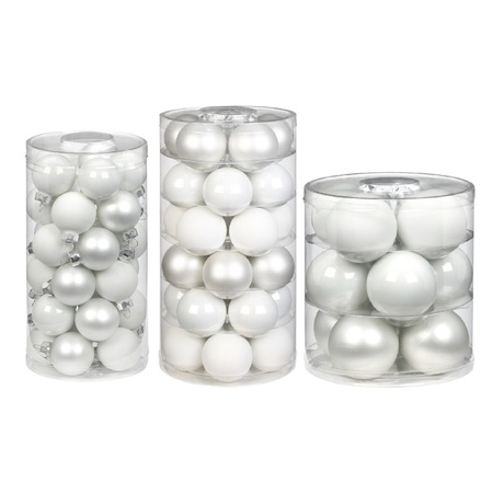 72x pcs glass christmas baubles white 4, 6 and 8 cm shiny and matte