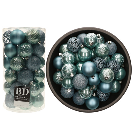 74x stuks kunststof kerstballen ijsblauw (arctic blue) 6 cm glans/mat/glitter mix