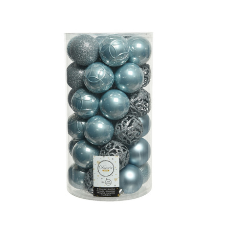 74x stuks kunststof kerstballen lichtblauw 6 cm glans/mat/glitter mix