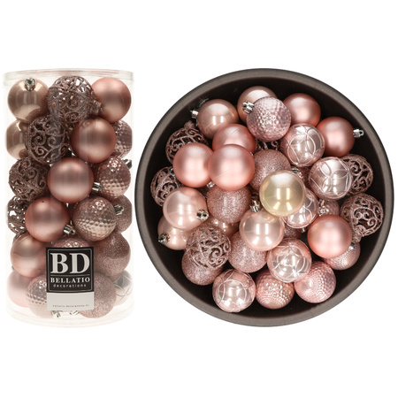 74x stuks kunststof kerstballen lichtroze (blush pink) 6 cm glans/mat/glitter mix