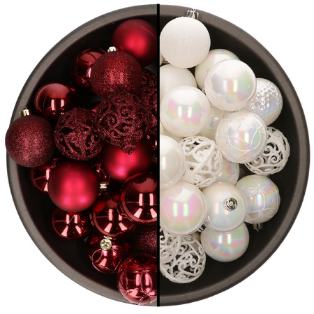 74x pcs plastic christmas baubles mix of royal blue and dark red 6 cm