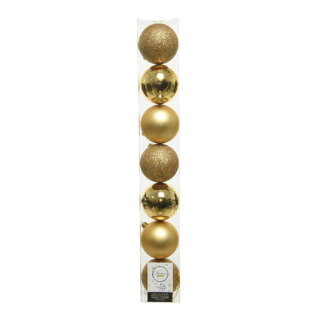 7x stuks kunststof kerstballen goud 8 cm glans/mat/glitter