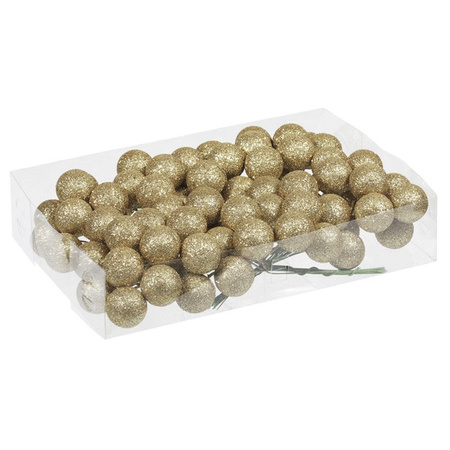 Voordeelverpakking gouden glitter kerstballetjes instekers 3 cm