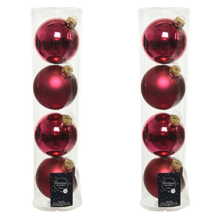 8x Berry pink glass Christmas baubles 10 cm shiny and matte