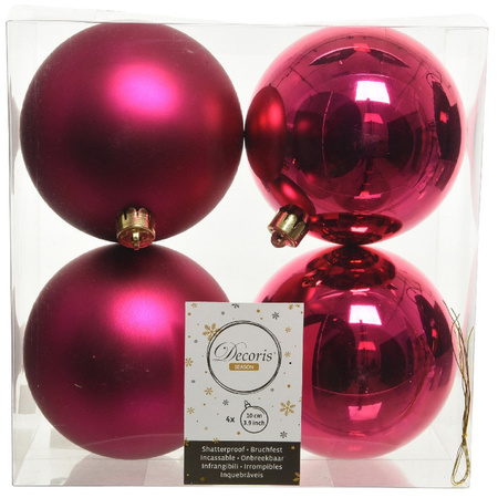 8x Berry pink Christmas baubles 10 cm plastic matte/shiny