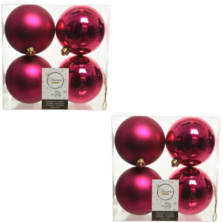 8x Berry pink Christmas baubles 10 cm plastic matte/shiny
