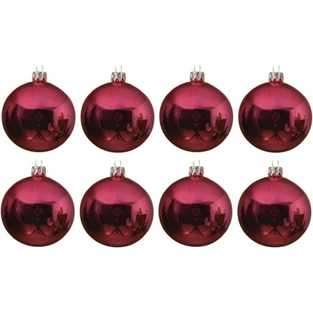 8x Glazen kerstballen glans fuchsia roze 10 cm kerstboom versiering/decoratie