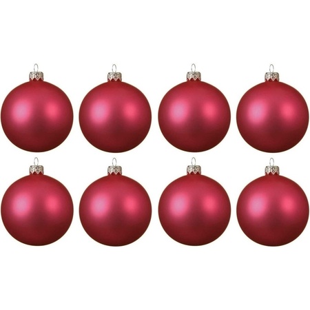 8x Glazen kerstballen mat fuchsia roze 10 cm kerstboom versiering/decoratie