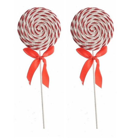 8x Hanging decoration foam lolly white/light red 28 cm