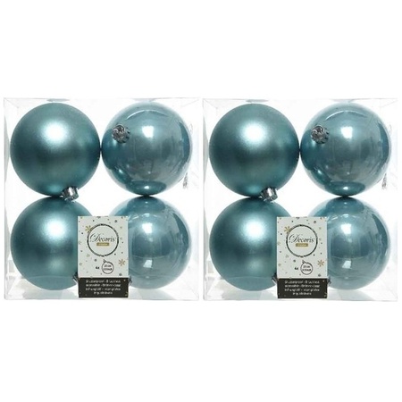 8x Kunststof kerstballen glanzend/mat ijsblauw 10 cm kerstboom versiering/decoratie