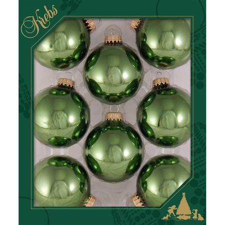 8x Glanzende groene kerstboomversiering kerstballen van glas 7 cm