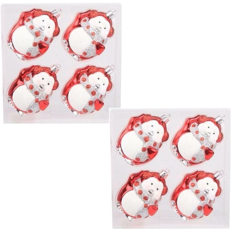 8x Pinguin kerstballen set rood/wit