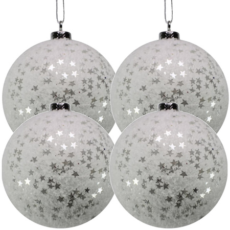 8x Kunststof glitter kerstballen met sterretjes 10 cm