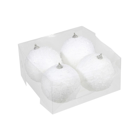 8x Kunststof kerstballen met sneeuw effect wit 10 cm
