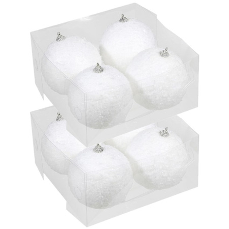 8x Kunststof kerstballen met sneeuw effect wit 10 cm