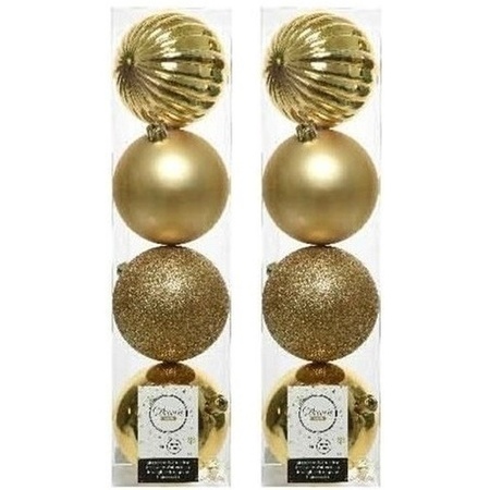 8x Kunststof kerstballen mix licht goud 10 cm kerstboom versiering/decoratie