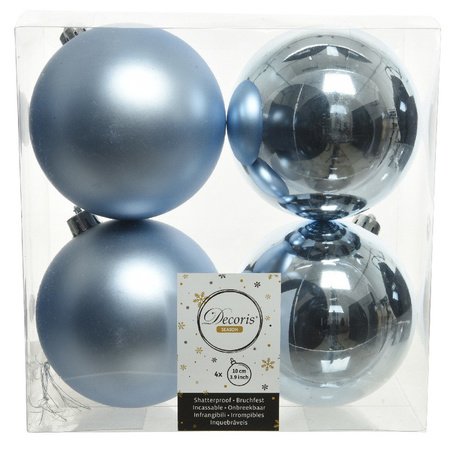 8x Light blue Christmas baubles 10 cm plastic matte/shiny
