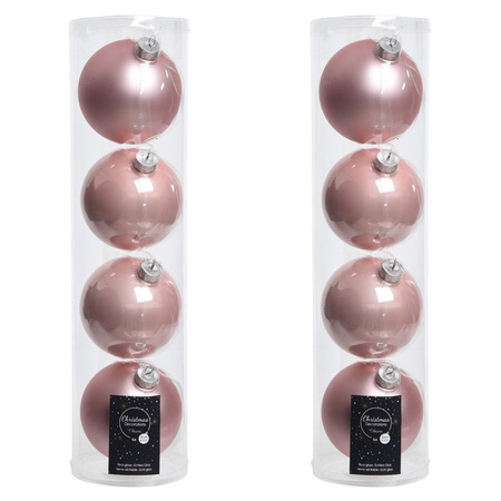 8x Light pink glass Christmas baubles 10 cm shiny and matte