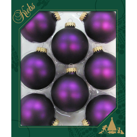 Krebs Kerstballen - 8ST - paars - mat - glas - 7 cm